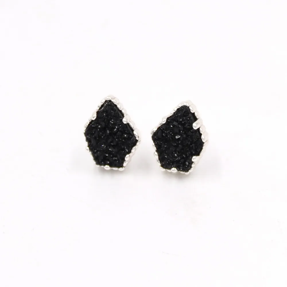 Silver black Новая мода Пентагон прозрачное стекло граненые геометрические серьги-гвоздики - Окраска металла: Silver black
