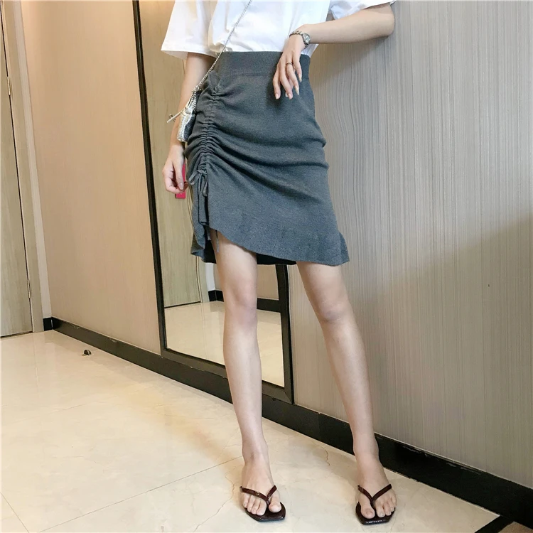 Faldas mujer moda, трапециевидная, с оборками, однотонная, в стиле ампир, милый стиль, однотонная, на завязках, женская одежда, высокая талия, юбки, черные, женские