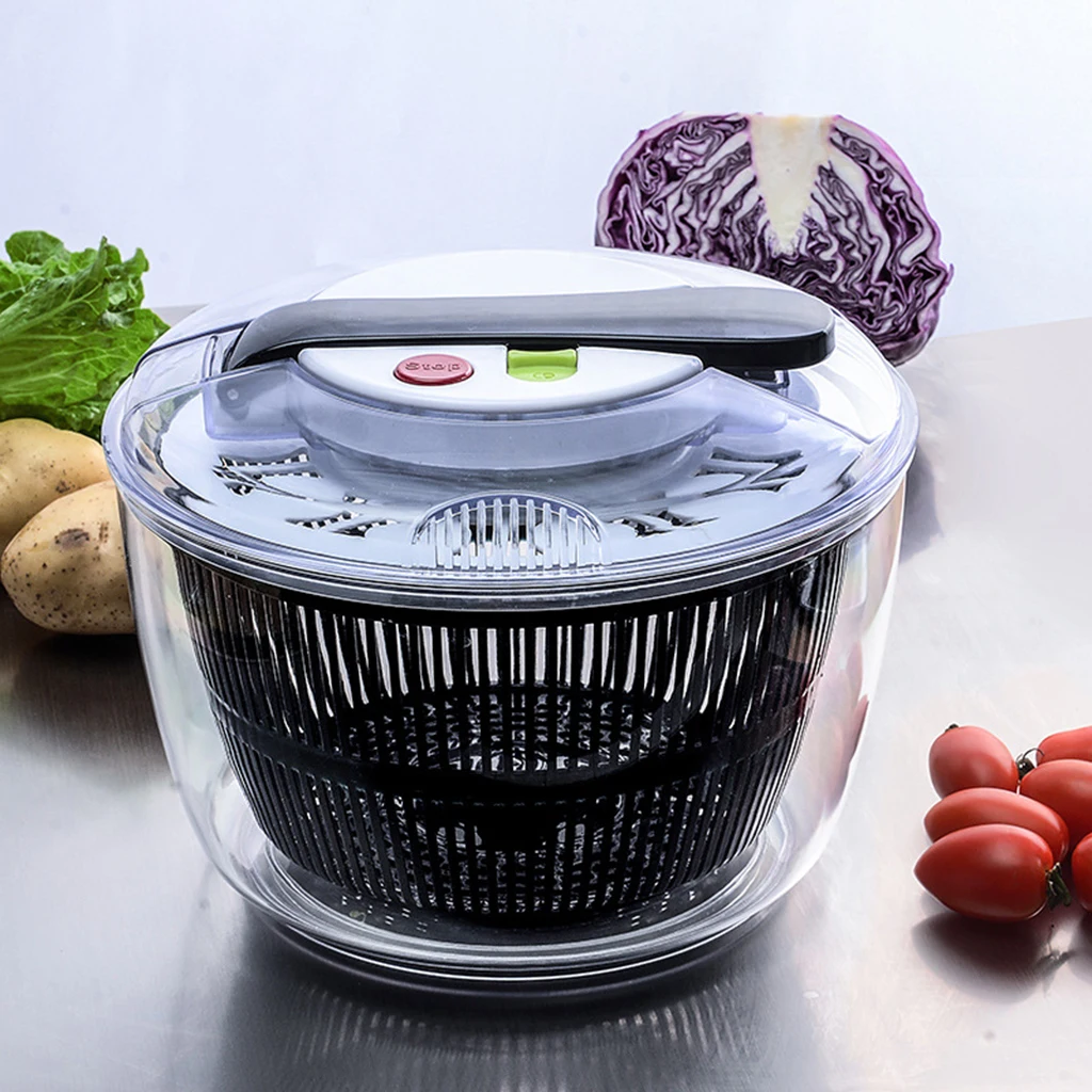 Salad Spinner Vegetable Dry Dehydrator Push-Typ Large-Capacity 5L Easy Spin One-Button Pause