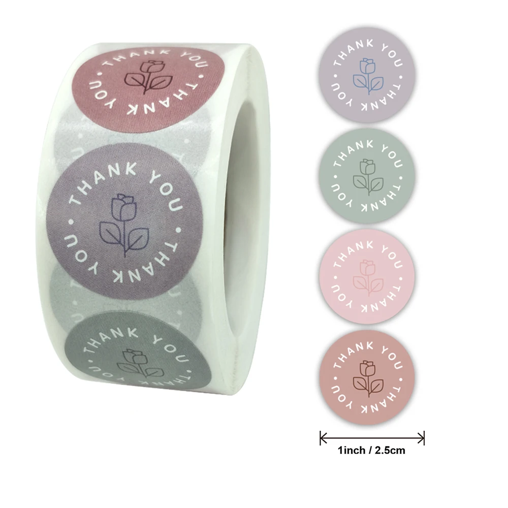 500 uds/rollo de Color Retro gracias pegatinas 2,5 cm Kawaii estudiante diario decoración artículos de papelería con etiquetas de La etiqueta engomada