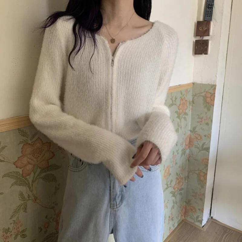 

New 2020 Autumn Winter Women's Sweaters Zipper Cardigans Weed Elegant Fashionable Korean Ladies Knitwears CL625