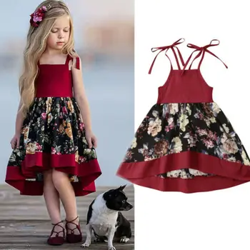 

Toddler Summer Dress Baby Girls Clothes Girl Straps Red Floral Printed Princess Party Dresses Kids Outfits Girl Clothing