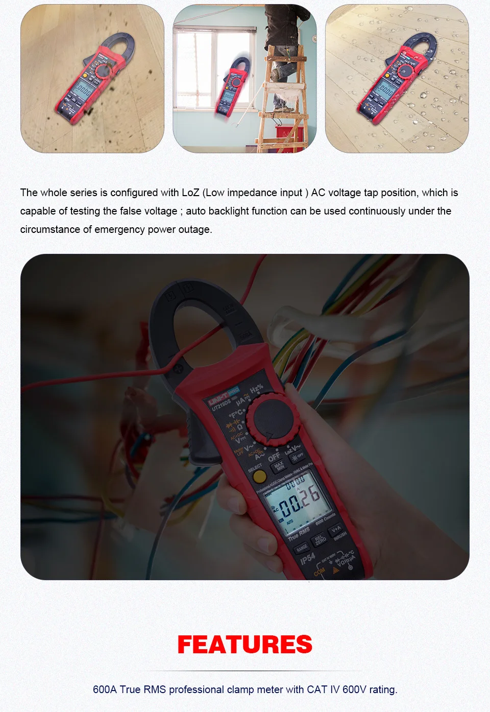 UNI-T UT219E UT219M UT219DS цифровой клещи 600A true RMS для профессиональных электриков, ОВК/р и техники по обслуживанию моторов