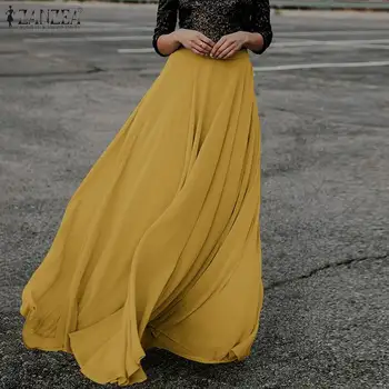 

ZANZEA Maxi Skirts Bohemian Women's Pleated Sundress Casual Elastic High Waist Long Vestidos Female Spring Robe Plus Size 5XL