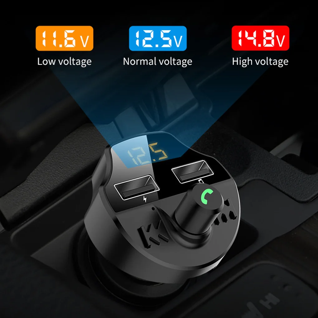 Автомобильный комплект громкой связи Bluetooth 5,0 беспроводной fm-передатчик напряжение батареи ЖК-дисплей авто MP3 плеер USB зарядное устройство
