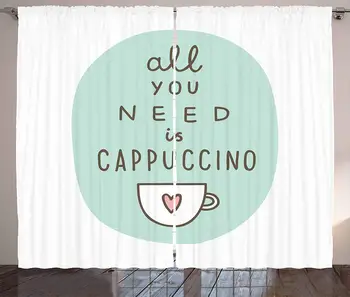 

Funny Words Kitchen Curtains All You Need a Cappuccino Quote with Cup of Coffee and Heart Home Window Decor for Kitchen