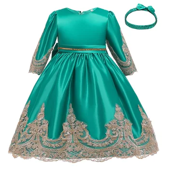 

3-10 year girl clothes long sleeve children dress kids court princess dress girls gold thread embroidery party evening dress
