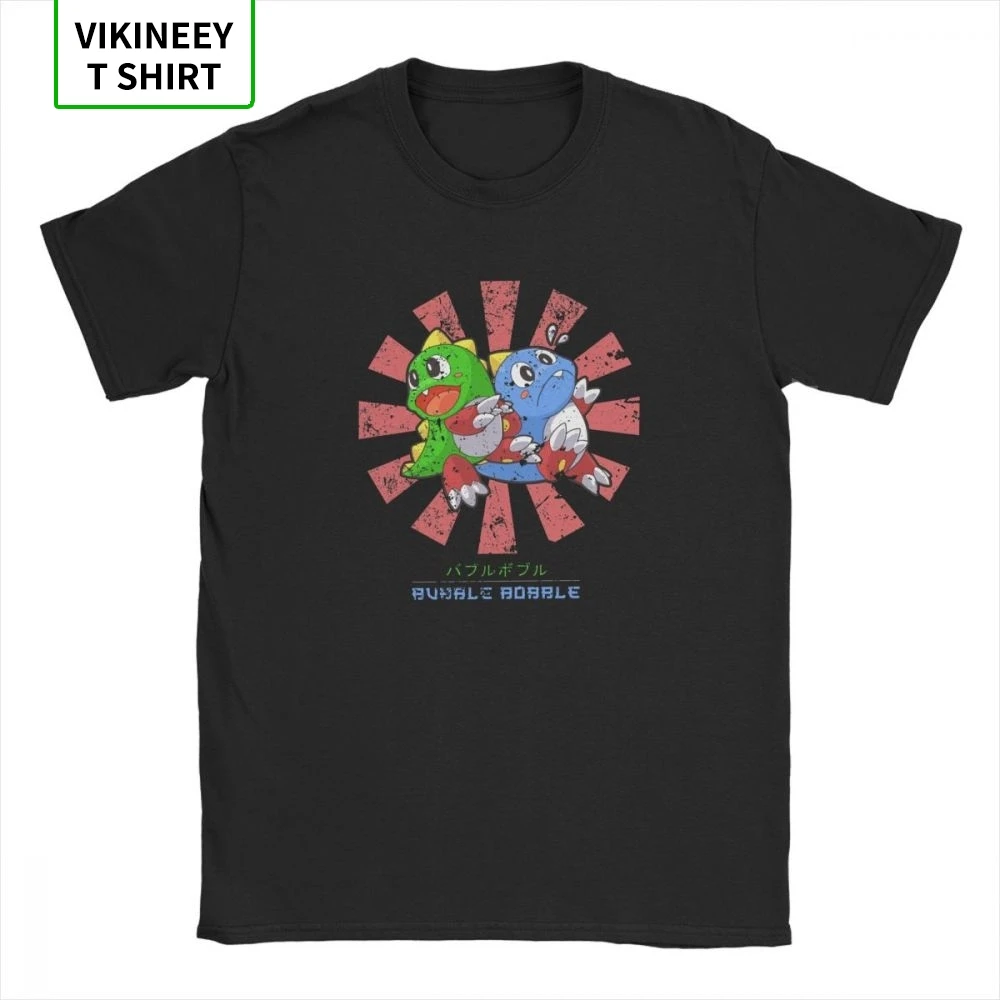 T-Shirt Da Uomo Bubble Bobble Retro Vintage Cotton Fabric Tee Shirt Manica Corta Videogioco Giapponese Cute Kawaii Gamer T Shirt Gift