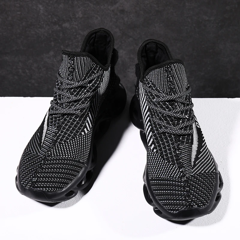 Fashion black Мужские дышащие кроссовки из сетчатого материала; уличная прогулочная обувь; сезон осень; пара подушек на плоской подошве; тренировочные кроссовки; Zapatos De Hombre - Цвет: Fashion black