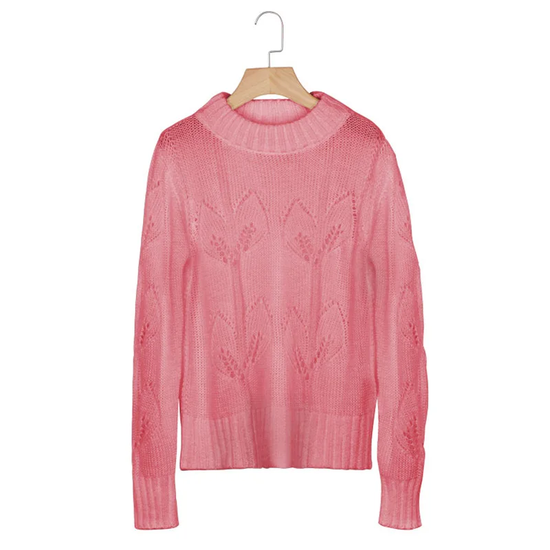AQOIA корейский длинный рукав женский свитер размера плюс водолазка вязаный женский свитер Пуловеры зимняя женская одежда - Цвет: Pink