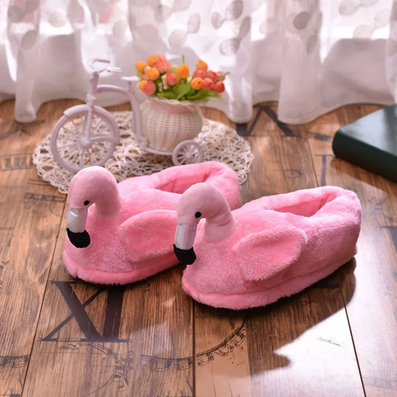 TINO KINO/зимние женские домашние теплые тапочки; удобная домашняя обувь без застежки; Плюшевые тапочки с мехом Фламинго; обувь на платформе с закрытой пяткой - Цвет: pink