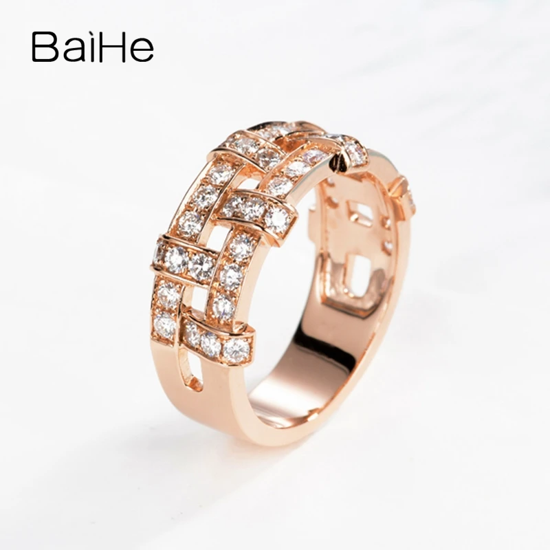BAIHE Solid 14K розовое золото 1ct Сертифицированный H/SI круглый Полный Cut натуральные Алмазы обручальные женские модное Ювелирное кольцо