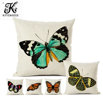 

Romantic and Beautiful Cushion Cover, Butterfly Flower Flax Sofa, Salon Pillow Decorative Pillow Cover 45x45cm