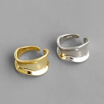 

100% Authentic 925 sterling silver Golden /WHITE Irregular Geometric Wave Band Wider Rings adjust Punk TLJ964