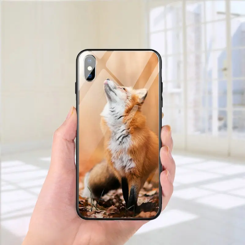 Picture 5 Чехлы для телефонов из закаленного стекла, сумки для iPhone X, XR, XS, 11 Pro, Max, 10, 7, 6, 6s, 8 Plus, чехол, оболочка, милые животные, зимняя лиса - Цвет: Picture 5