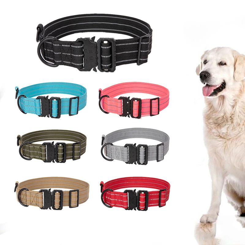 Tactical Dog Collar Nylon Adjustable Pet Collars Reflective Military Training Hunting Colorful Collar for Small Medium Large Dog