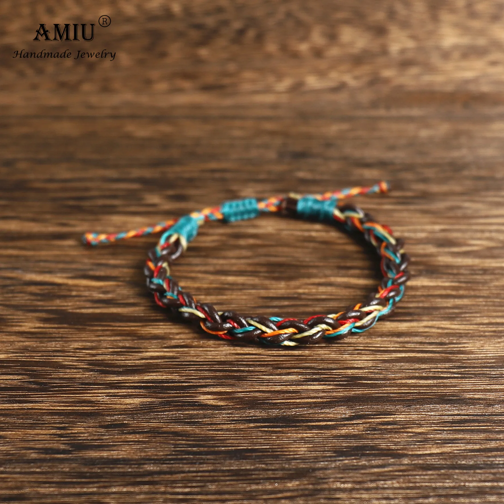 AMIU Handmade Real Leather Waterproof Wax Thread Lucky Rope Bracelet Bangles Women Men Friendship Woven Macrame Bracelets