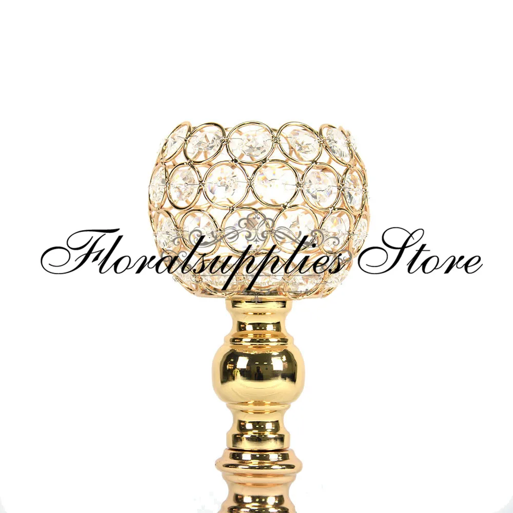 28cm Tall Crystal Candlestick Metal Gold Candle Holder Rustic Wedding Decoration Table Centerpiece