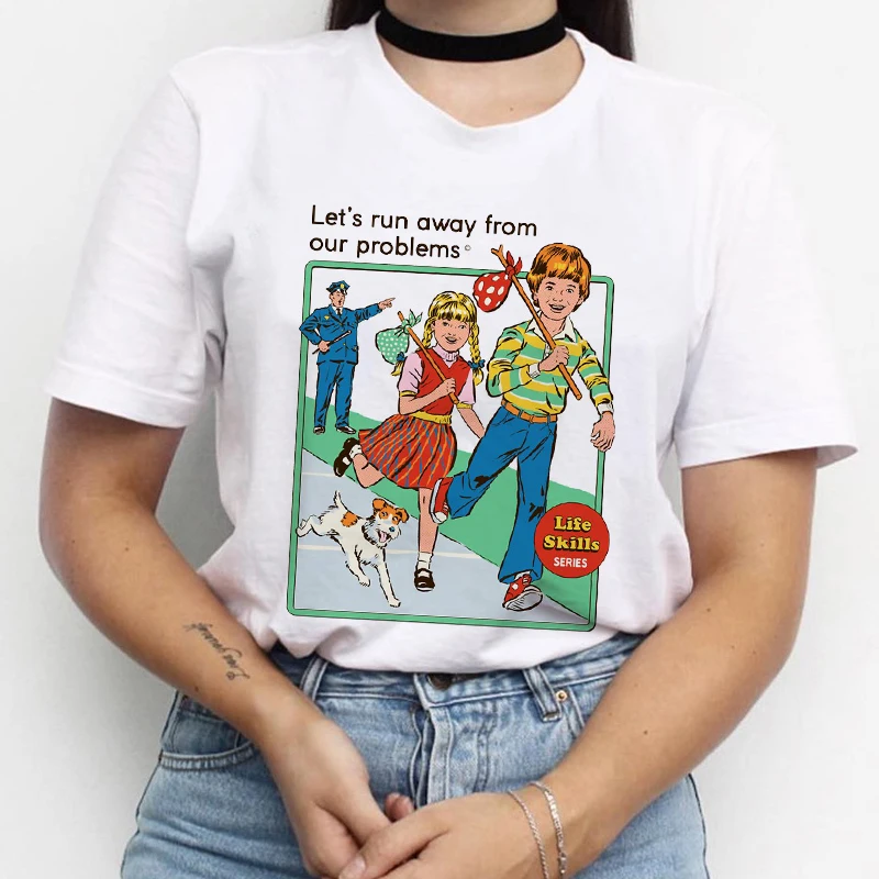 Футболка Dont Talk To Strangers, Женская Повседневная футболка Kawaii, футболка с круглым вырезом, женские эстетические топы, Корейская футболка, белая футболка