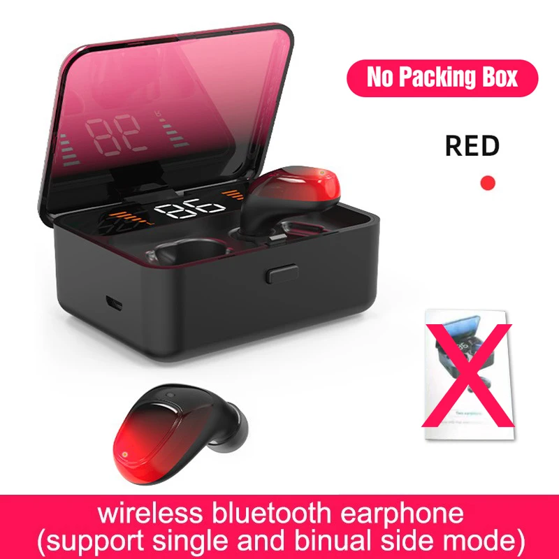 Беспроводные наушники для Android, настоящие беспроводные наушники, Bluetooth наушники, 5,0 Touch 9D, стерео, Спортивная, водонепроницаемая гарнитура, громкая связь - Цвет: Red Without Box