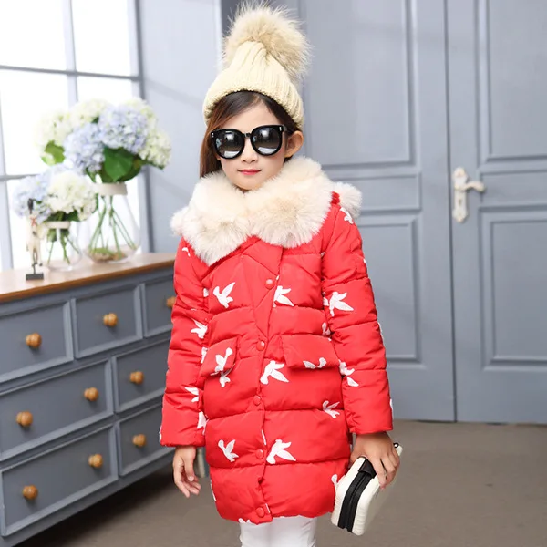 Красный Warm girls winter coats fashion style children parka thick cotton-padded hooded winter jackets for girls kids outerwears clothes - Цвет: Красный