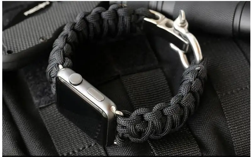 Нейлоновый ремешок для часов Apple Watch iwatch 1 2 3 4 38 мм 42 мм военный тактический парашютный шнур ремень для выживания на открытом воздухе