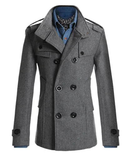 Серый Стиль Для Мужчин's корейско-Стиль Slim Fit средней длины шерстяное Тренч куртка - Цвет: Серый