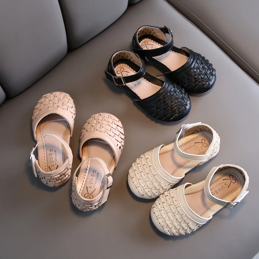 Сандалии для девочек Детская обувь младенцев Летняя пляжная плетеная дышащая