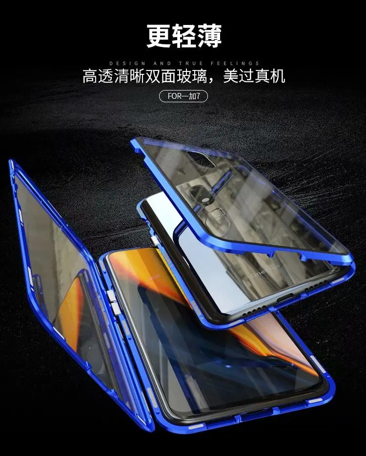 LUPHIE чехол для OnePlus 7/Pro магнитный Алюминиевый металлический чехол для OnePlus 7 Pro 360 полная защита закаленное стекло крышка