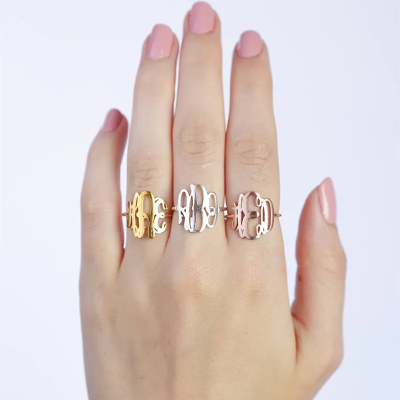 Фото Тренд монограмма шрифт кольца для женщин Цвет золотистый серебристый