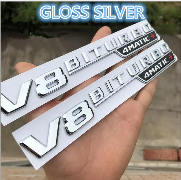 3 2 шт. V8 BITURBO 4matic+ крыло эмблемы значки для Mercedes Benz AMG - Цвет: 3