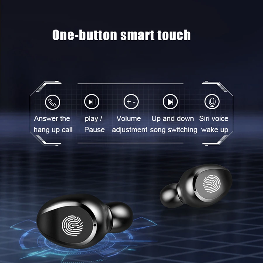 Bluetooth Earphones Gaming Headset Stereo Noise Cancelling Fingerprint Touch Waterproof Mini 3D Sport Earpiece