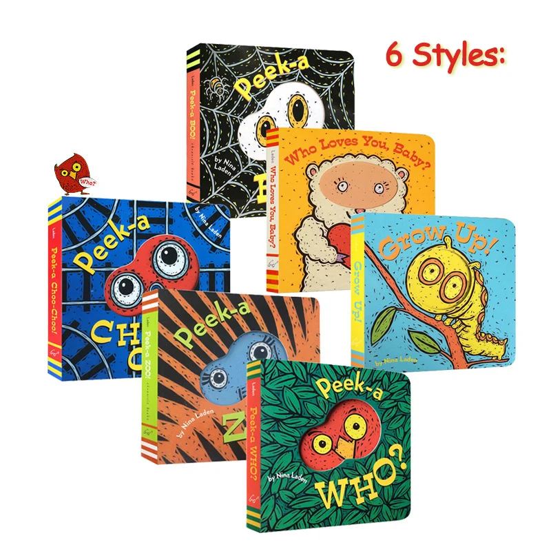 6 стилей растут! Peek A Who Zoo Обучающие английские книги игрушки для детей Монтессори