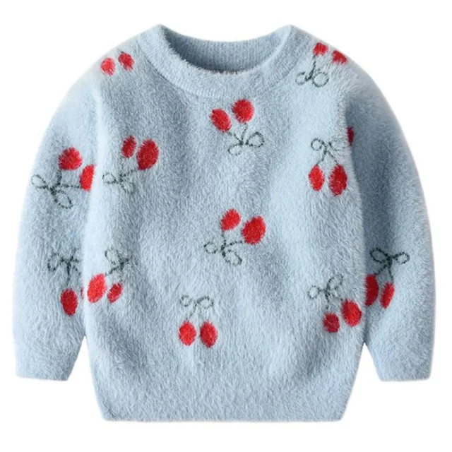 Blue Autumn Winter Baby Boys Girls Sweater Embroidery Embroidery Cherry Knitted Long Sleeve Sweaters Clothes Children Outfit - Цвет: Blue