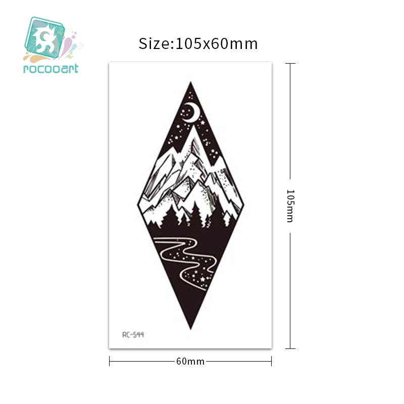 Planet Sun Mountain Pine Tree Temporary Tattoos Sticker Triangle Wave Tattoo Body Art Arm Black Small Fake Tattoo