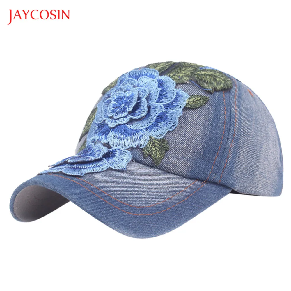 Joycosin женская летняя Бейсболка Повседневная модная Цветочная вышивка женская кепка s дышащая уличная шляпа джинсовая хлопковая кепка s для женщин