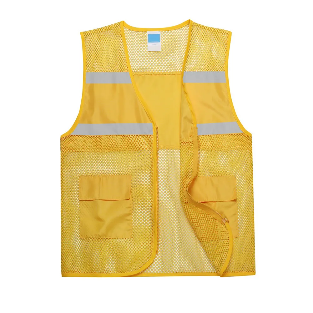 

Unisex Big Mesh Volunteer Vest Zipper Front Safety Gilet with Reflective Strips LL@17