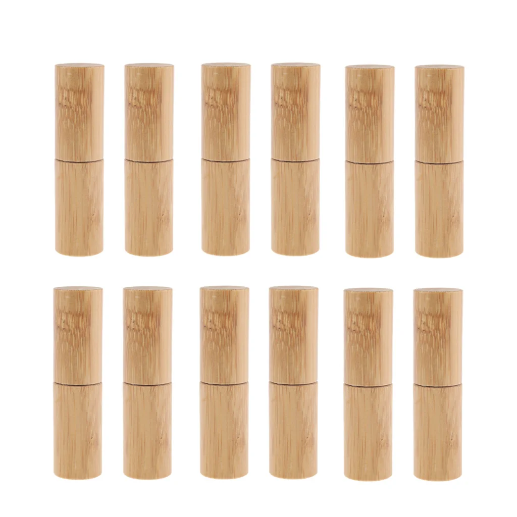 12Pcs Handmade Natural Bamboo Perfume Essential Oil Roller Bottles 5ml