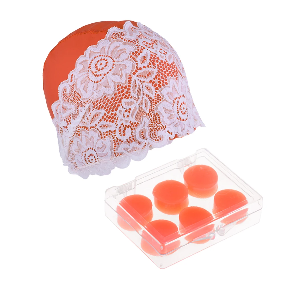 Women Swimming Bathing Cap for Ladies Adult Water Sports Wearing Bath Hats with Soft Silicone Swim Earplugs & Case 