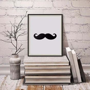 

Mustache Canvas Wall Art Poster, Minimalist Scandinavian Paintings, Black and White Paintings for Living Room Wall Decor