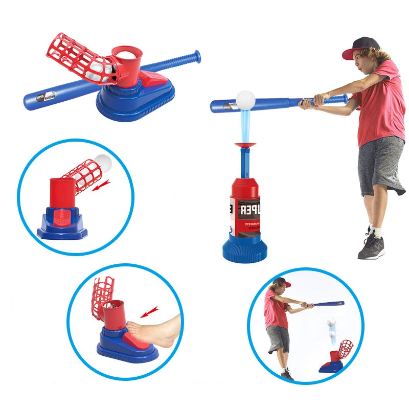 Baseball Launcher Toy Pedal Baseball Machine Set Foldable Plastic Bats