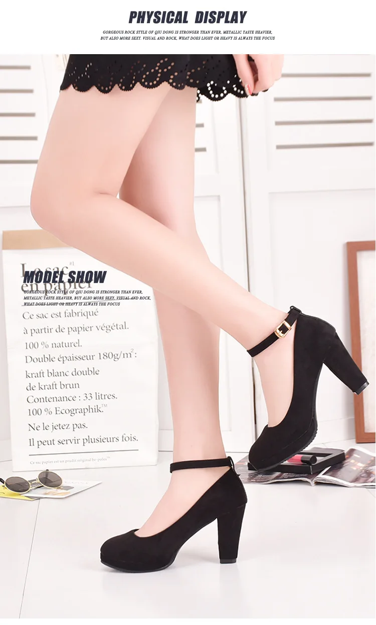 HKXN каблуки Для женщин женские туфли-лодочки на платформе; обувь из замши; размеры 34–42 Для женщин Ремешок на щиколотке толстый каблук женские туфли, удобные рабочая обувь
