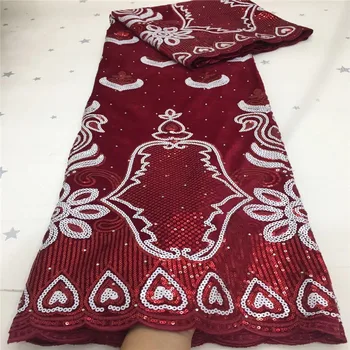 

beautiful african velvet lace fabric 2020 high quality embroidery with sequins laces nigeria mesh fabrics 5 yards for dress red