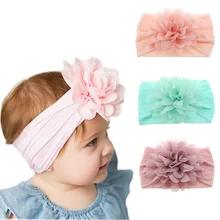 Детская повязка на голову из нейлона, эластичная повязка на голову для младенцев, шифоновая повязка для волос с цветами, аксессуары для волос принцессы в европейском и американском стиле