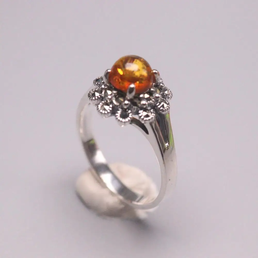 

Genuine/Original Silver 925 Sterling Silver Ring for Weddings Eternity Ring for Women Great Gift for LadiesSmall Ball Amber Ring