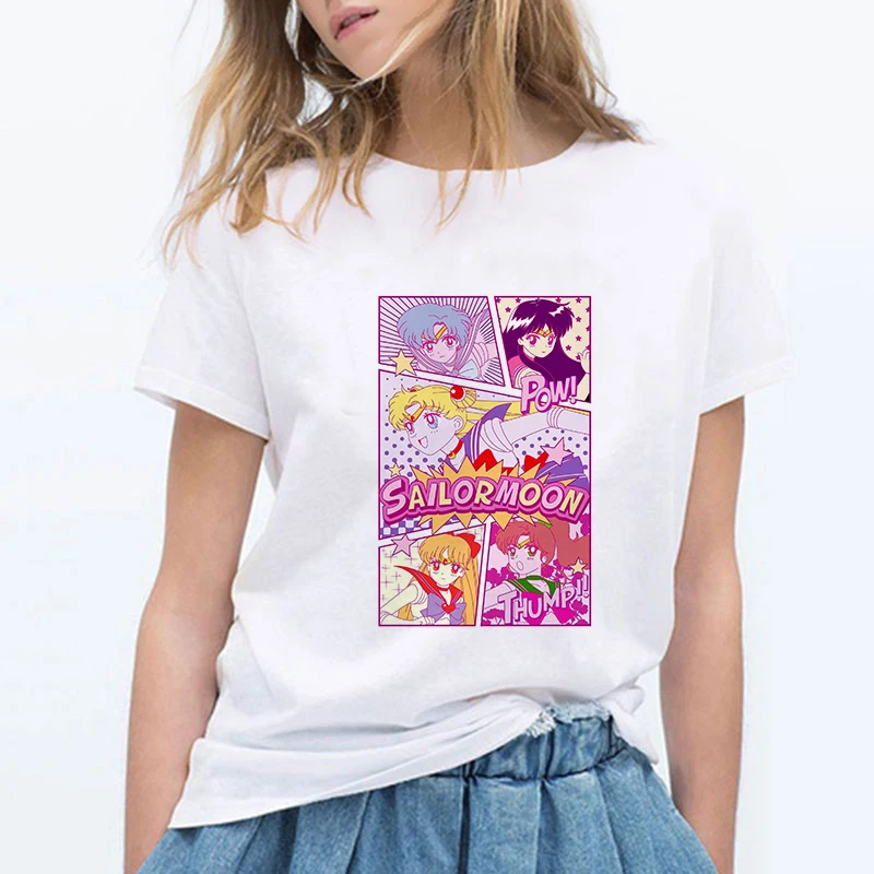 

Harajuku T Shirt Women Cartoon Girl Sailor Moon Printed Aesthetic Tshirt Vogue Aesthetic Lovely Tshirt Kawai T-shirt Female