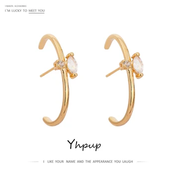 

Yhpup Statement Geometric Stud Earrings Temperament Shiny Cubic Zirconia Earrings Gold Metal Jewelry for Women Party Gift 2020