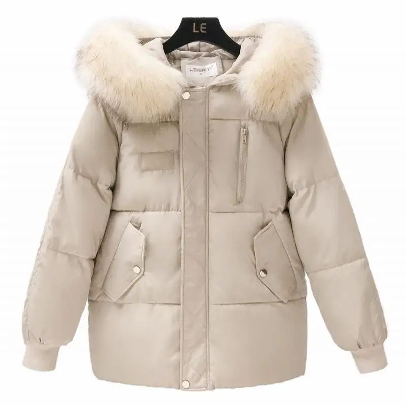 

2019 Winter ladies fashion thick beige cotton clothing long sleeve warm pocket snow down cotton padded coat women clothing