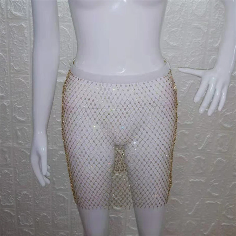 Шикарные женские юбки в клетку со стразами в сеточку, сексуальная эластичная резинка на талии, Клубная летняя пляжная юбка, дышащая юбка