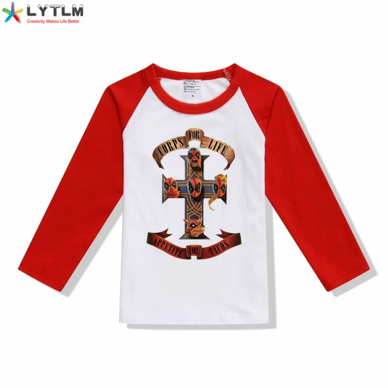 LYTLM Deadpool/Детский костюм, топы для девочек, одежда для мальчиков, Осенние рубашки для девочек 4, 6, 8, 10 лет, Забавные футболки, футболка с 3d принтом аниме для девочек - Цвет: CX Raglan Red